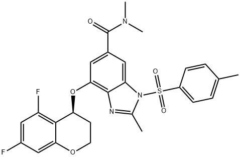 1H-பென்சிமிடாசோல்-6-கார்பாக்சமைடு, 4-[[(4S)-5,7-difluoro-3,4-dihydro-2H-1-benzopyran-4-yl]oxy]-N,N,2-trimethyl-1 -[(4-மெத்தில்ஃபீனைல்)சல்போனைல்]-