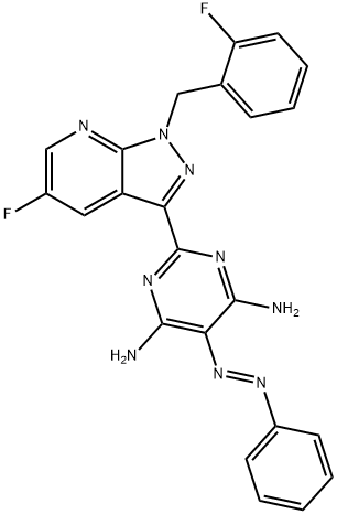 2-[5-ஃப்ளோரோ-1-(2-ஃப்ளோரோபென்சைல்)-1எச்-பைராசோலோ[3,4-பி]பைரிடின்-3-யில்]-5-[(இ)-ஃபெனில்டியாசெனில்] பைரிமிடின்-4,6-டயமின்
