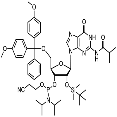 5'-O-(4,4-Dimethoxytrityl)-2'-O-[(tert-butyl)dimethylsilyl]-N-isobutyrylguanosine-3'-(2-cyanoethyl-N,N-diisopropyl)பாஸ்போராமிடைட்