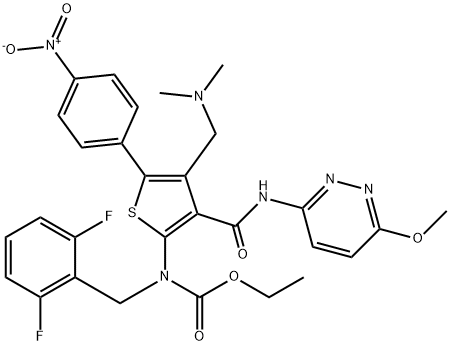 கார்பாமிக் அமிலம், N-[(2,6-difluorophenyl)methyl]-N-[4-[(dimethylamino)methyl]-3-[[(6-methoxy-3-pyridazinyl)amino]carbonyl]-5-(4 -நைட்ரோபெனைல்)-2-தியெனில்]-, எத்தில் எஸ்டர்