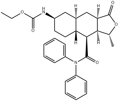 எத்தில் ((1R,3aR,4aR,6R,8aR,9S,9aS)-9-(diphenylcarbamoyl)-1-methyl-3-oxododecahydronaphtho[2,3-c]furan-6-yl)கார்பமேட்